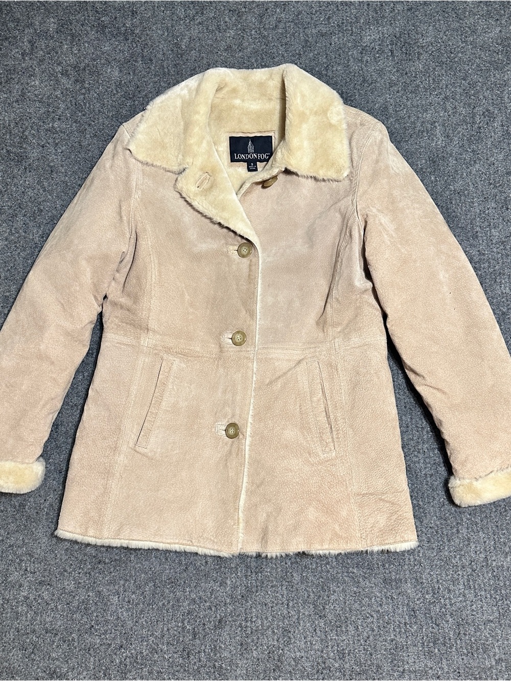 London Fog Cream Shearling-Trimmed Suede Jacket